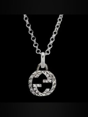 🫟 GUCCI - 925 Silver Interlocking Double G, Round Pendant Necklace, NIB